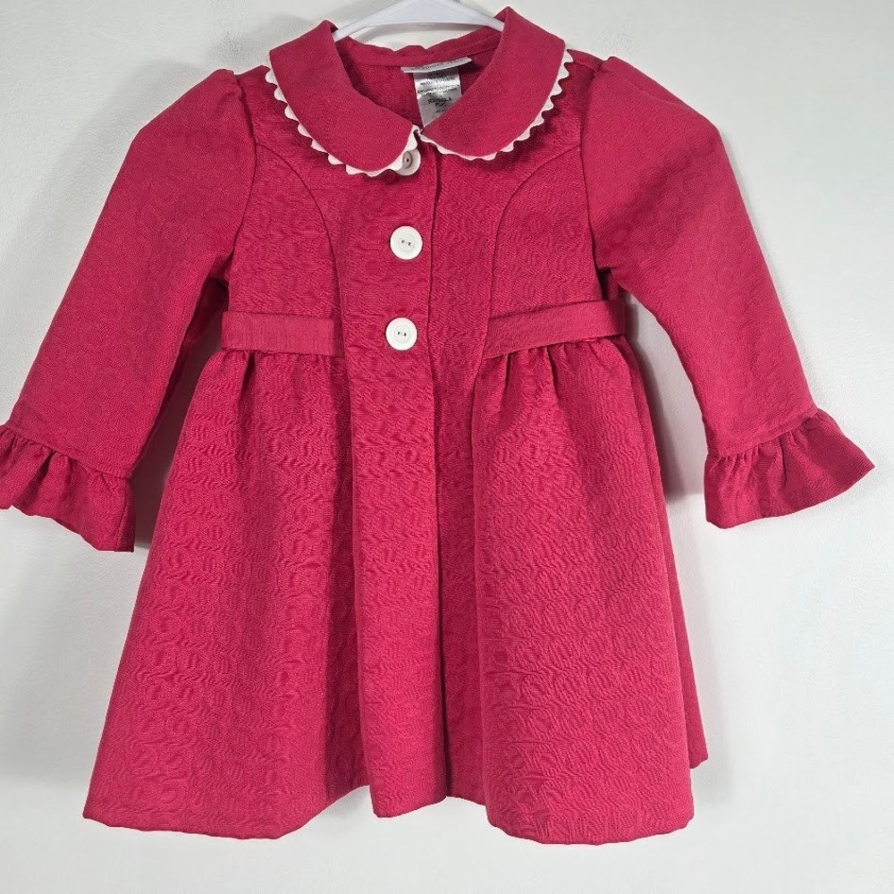 Bonnie Jean Girls‎ Pink Textured Button Front Coat Dress with Bow Size 3T